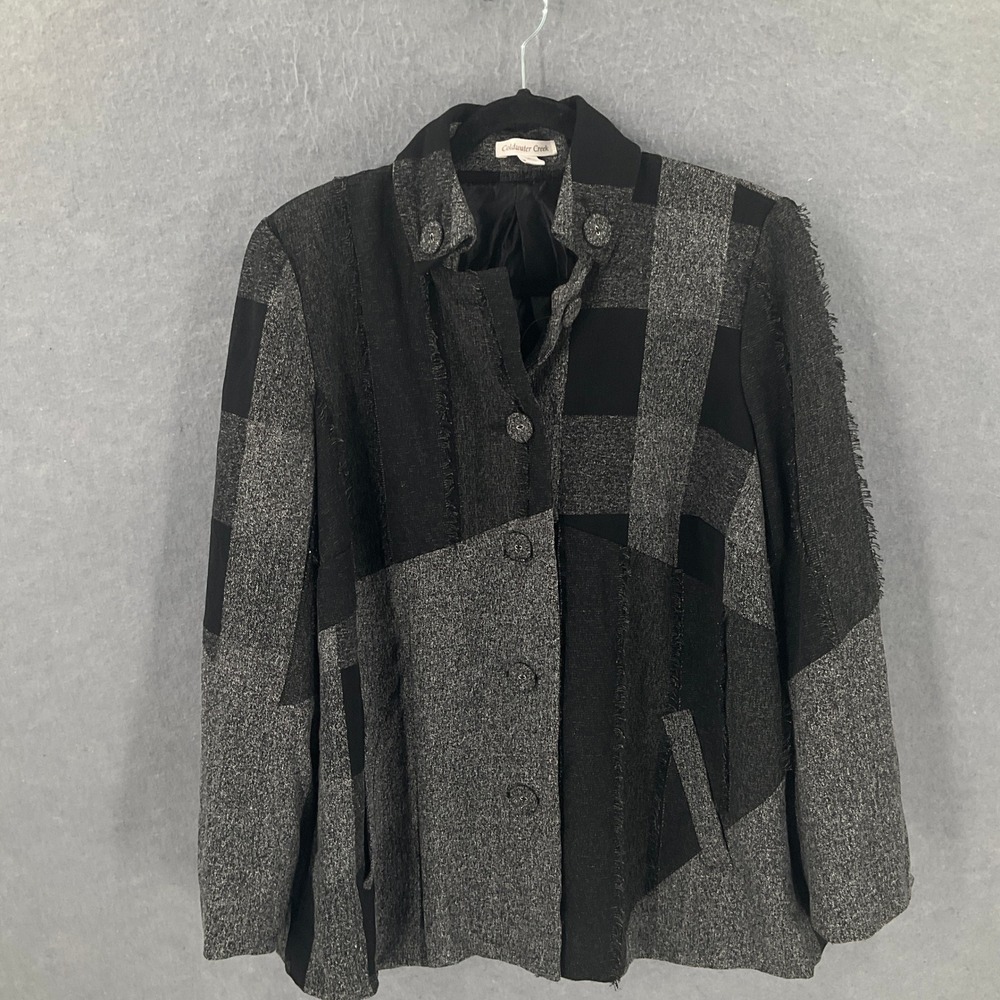 Coldwater Creek Patchwork Fringed Jacket Womens‎ Sz L Buttoned Artsy Whimsical